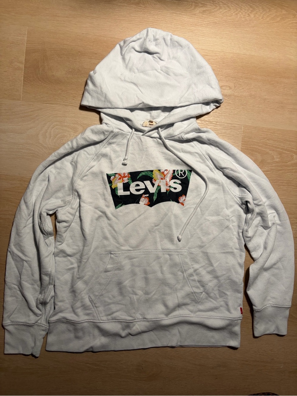 Levi’s White Tropical Floral Logo Pullover Hoodie Size S